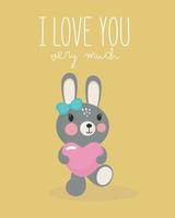 Cute Rabbit Cartoon with Pink Heart. For greeting card, posters, banners, children books, printing on the pack, printing on clothes, wallpaper, textile or dishes. vector