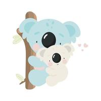 Cute Koala with baby. Cartoon style. Vector illustration. For kids stuff, card, posters, banners, children books, printing on the pack, printing on clothes, fabric, wallpaper, textile or dishes.