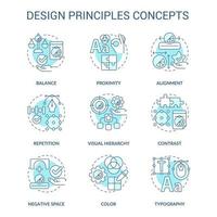 principios de diseño conjunto de iconos de concepto turquesa. obra de arte Tendencias de contenido visual idea ilustraciones en color de línea delgada. símbolos aislados. trazo editable. roboto-medium, innumerables fuentes pro-bold utilizadas vector