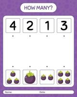 How many counting game with mangosteen. worksheet for preschool kids, kids activity sheet, printable worksheet vector