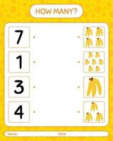 How many counting game with banana. worksheet for preschool kids, kids activity sheet, printable worksheet vector