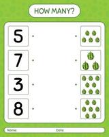 How many counting game with watermelon. worksheet for preschool kids, kids activity sheet, printable worksheet vector