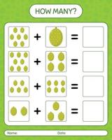 How many counting game with jack fruit. worksheet for preschool kids, kids activity sheet, printable worksheet vector