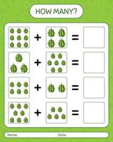 How many counting game watermelon. worksheet for preschool kids, kids activity sheet, printable worksheet vector