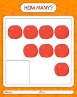 How many counting game with nectarine. worksheet for preschool kids, kids activity sheet, printable worksheet vector