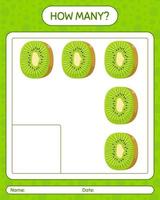 How many counting game with kiwi. worksheet for preschool kids, kids activity sheet, printable worksheet vector