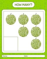 cuántos juegos de conteo con melón. hoja de trabajo para niños en edad preescolar, hoja de actividades para niños, hoja de trabajo imprimible vector