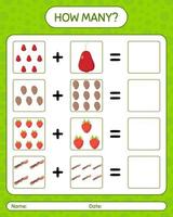 How many counting game with fruit. worksheet for preschool kids, kids activity sheet, printable worksheet