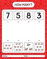 How many counting game with indian prune. worksheet for preschool kids, kids activity sheet, printable worksheet vector