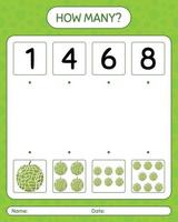 How many counting game with cantaloupe. worksheet for preschool kids, kids activity sheet, printable workshee vector