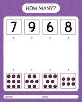 How many counting game with plum. worksheet for preschool kids, kids activity sheet, printable worksheet vector