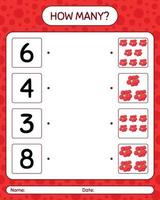 How many counting game with redberry. worksheet for preschool kids, kids activity sheet, printable worksheet vector