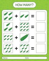 How many counting game with cucumber. worksheet for preschool kids, kids activity sheet, printable worksheet vector