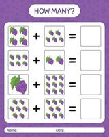 How many counting game with grape. worksheet for preschool kids, kids activity sheet, printable worksheet vector