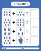 How many counting game with blueberry. worksheet for preschool kids, kids activity sheet, printable worksheet vector