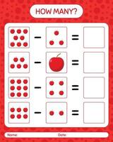 How many counting game apple. worksheet for preschool kids, kids activity sheet, printable worksheet vector