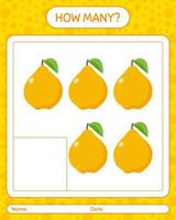 How many counting game with quince. worksheet for preschool kids, kids activity sheet, printable worksheet vector