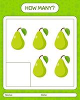 How many counting game with pear. worksheet for preschool kids, kids activity sheet, printable worksheet vector