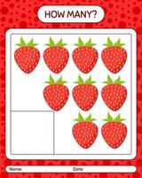 How many counting game with strawberry. worksheet for preschool kids, kids activity sheet, printable worksheet vector