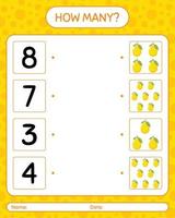 How many counting game with lemon. worksheet for preschool kids, kids activity sheet, printable worksheet vector