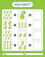 How many counting game with pear. worksheet for preschool kids, kids activity sheet, printable worksheet vector