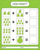 How many counting game with guava. worksheet for preschool kids, kids activity sheet, printable worksheet vector