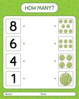 How many counting game with cantaloupe. worksheet for preschool kids, kids activity sheet, printable worksheet vector