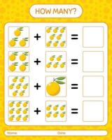 How many counting game yuzu. worksheet for preschool kids, kids activity sheet, printable worksheet vector