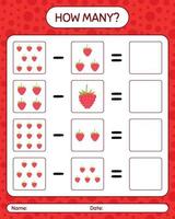 How many counting game raspberry. worksheet for preschool kids, kids activity sheet, printable worksheet vector