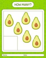 How many counting game with avocado. worksheet for preschool kids, kids activity sheet, printable worksheet vector