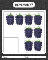 How many counting game with blackberry. worksheet for preschool kids, kids activity sheet, printable worksheet vector