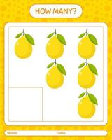 How many counting game with lemon. worksheet for preschool kids, kids activity sheet, printable worksheet vector