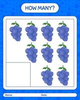 How many counting game with blueberry. worksheet for preschool kids, kids activity sheet, printable worksheet vector