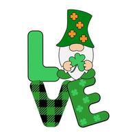 Love phrase with Gnome. St. Patrick's Day holiday decor isolated on white background. Poster, banner, greeting card design element. vector