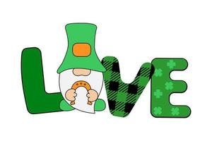 Love with Gnome. St. Patrick's Day holiday decor isolated on white background. Poster, banner, greeting card design element. vector