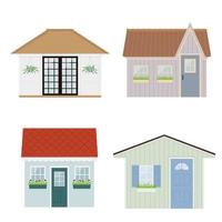 conjunto de casitas de jardin, caseta de traspatio. pequeña y bonita casa colorida. vector