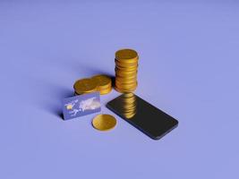 bitcoins con una tarjeta de crédito y un teléfono móvil foto