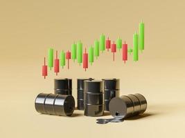 barriles de petróleo con gráfico ascendente foto