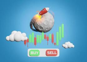 rocket on the moon with buy and sell buttons photo