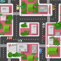 Top view of the city. Urban crossroads with car and houses, pedestrians vector
