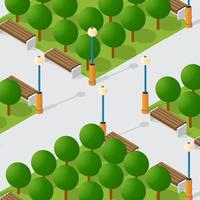 Park nature with trees landscape isometric city with benches vector