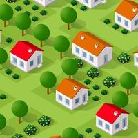 Rural isometric ranch farm with trees fields and garden bed vector