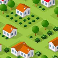 Rural isometric ranch farm with trees fields and garden bed vector