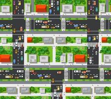 Road top view with highways many different vehicles. vector