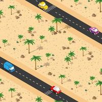 Isometric natural landscape of palm trees, vector illustration