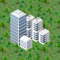 Isometric view of the city. Collection of houses 3D illustration vector