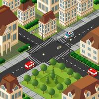 Isometric view of the city. Collection of houses 3D illustration vector