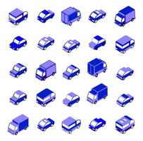 Isometric set vehicles from autobiles, trucks, vans vector