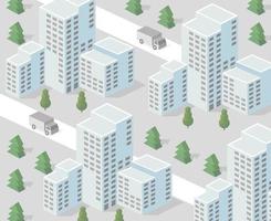 vista isométrica de la ciudad. colección de casas ilustración 3d vector