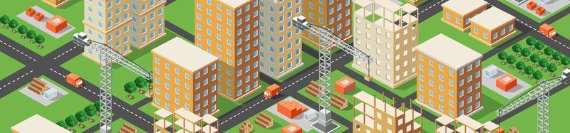 Banner Isometric 3D illustration of the urban building with multiple vector